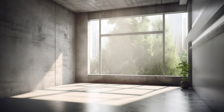AI Generated. AI Generative. Empty concrete cement architecture room grey color. Gym yoga dance studion. Graphic Art