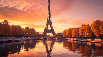 Fototapeta na wymiar Eiffel Tower at sunset in Paris France.