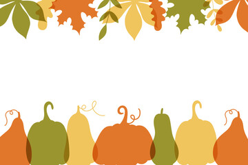 Autumn background with fall leaves and pumpkins. Risoprint banner.