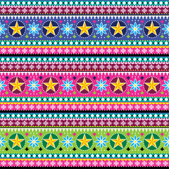 Pakistani or Indian truck art seamless vector vertical pattern with stars and flowers, vibrant ornament inspired by jingle trucks
 