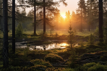 sunset view in forest