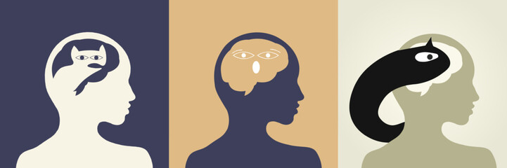 Set of Abstract Artworks depicting Schizophrenia. Vector Illustration. EPS 10.