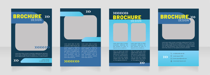 Alternative fuel blue, yellow blank brochure design. Template set with copy space for text. Premade corporate reports collection. Editable 4 paper pages. Barlow Black, Regular, Nunito Light fonts used