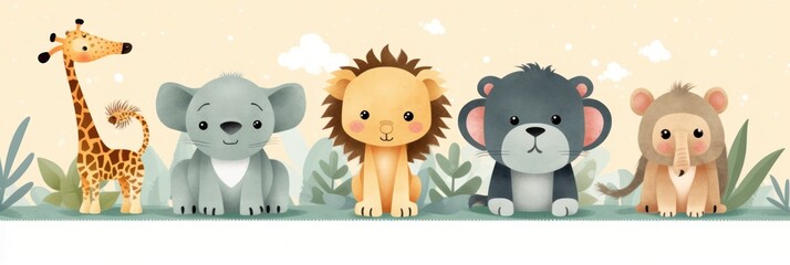 Cute baby safari animals banner