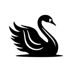 Swan black outlines monochrome vector illustration