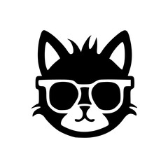 Cat head with sunglasses black outlines monochrome vector illustration