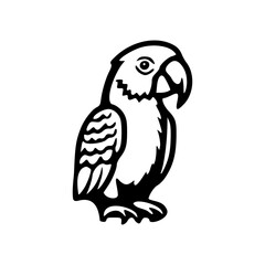 Sitting parrot black outlines monochrome vector illustration
