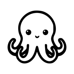 Cute octopus black outlines monochrome vector illustration