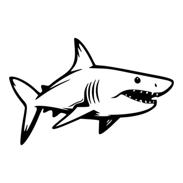 Shark black outlines monochrome vector illustration