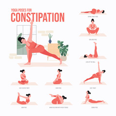 Yoga poses For constipation. Young woman practicing Yoga pose. Woman workout fitness, aerobic and exercises.