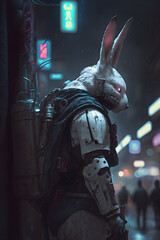A Human Rabbit in a Cyber City (Generative AI) "Version 3"