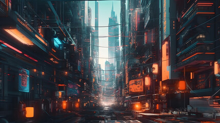 Fototapeta na wymiar Cartoon futuristic metropolis. Generative AI
