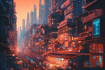 Obraz premium Cartoon futuristic metropolis. Generative AI