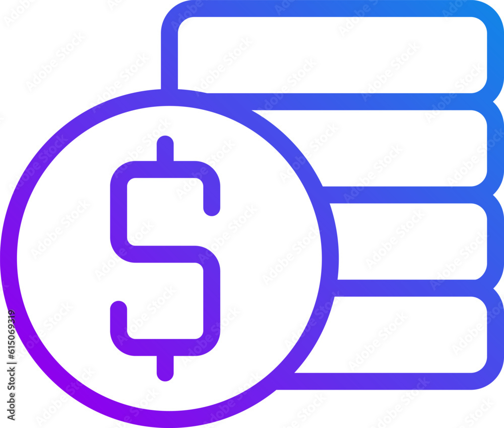 Sticker Coins stack and dollar symbol pixel perfect gradient linear vector icon. Savings and earnings. Money management. Thin line color symbol. Modern style pictogram. Vector isolated outline drawing