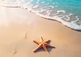 Fototapeta na wymiar Star fish on the sand at a tropical beach with clear sky