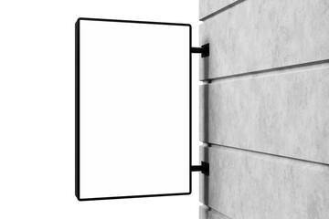 Blank wall mounted street shop advertisement signs isolated on white background. Square mockup of street store template signboard , Metal cafe restaurant bar plastic badge black white, 3D illustration