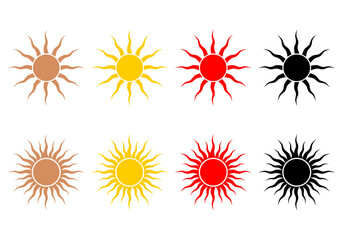 Set sun with sunshine light rays boho icon flat vector design	