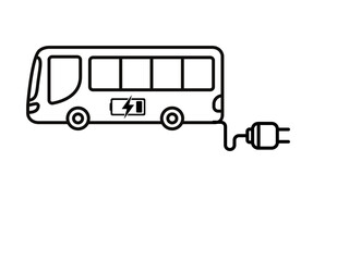 Monochrome electric bus with plug icon symbol, EV car, Green hybrid vehicles charging point logotype, Eco friendly vehicle concept, Vector illustration