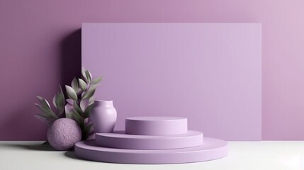 A purple background with display podium to promote beauty products. Generative AI.
