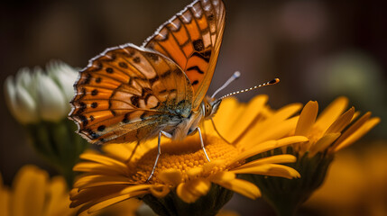 Fototapeta na wymiar Butterfly in a flower, macro. Generative AI