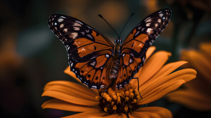 Beautiful butterfly in a flower. Generative AI