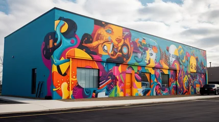 Papier Peint photo Graffiti Colorful mural graffiti on a building in a city street