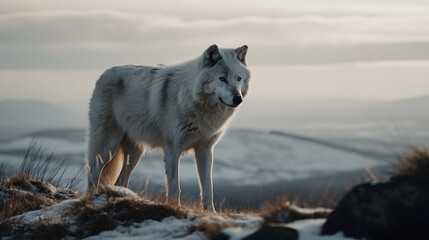 A wolf in a snowy landscape. Generative AI