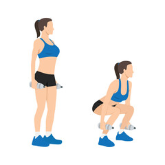 Woman character doing Water bottle squats exercise. Flat vector illustration isolated on white background