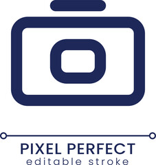 Camera pixel perfect linear ui icon. Making photo. Technology. Messenger feature. GUI, UX design. Outline isolated user interface element for app and web. Editable stroke. Poppins font used