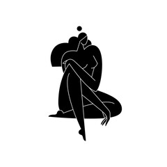 Contemporary female body vector illustration. Nude woman silhouette, abstract pose, feminine figure, modern graphic design. Beauty, self love, body care concept for logo, branding. Minimalism fine art