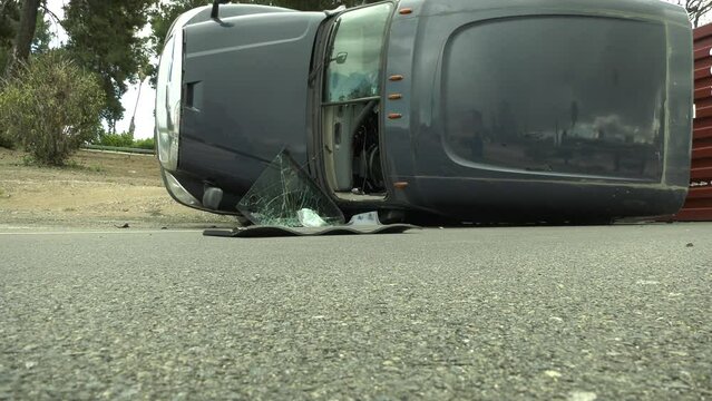 large semi truck flipped over