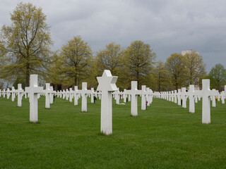 Memorial liberation day at American cemetery with white crosses in Margraten, the Netherlands...