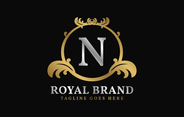 letter N royal brand luxurious circle frame initial vector logo design