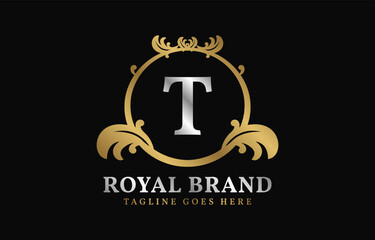 letter T royal brand luxurious circle frame initial vector logo design