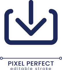 Download pixel perfect linear ui icon. Down arrow. Save digital file. Copy into computer. GUI, UX design. Outline isolated user interface element for app and web. Editable stroke. Poppins font used