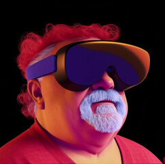 The AI-generated render of a cool uncle wearing virtual reality (VR) goggles. Vibrant and innovative style. Nurturing the creative minds of loved ones and embracing their artistic side.