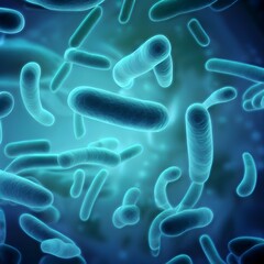 Illustration of floating bacteria escherichia coli, digital art