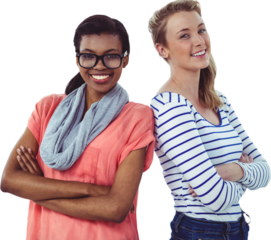 Digital png photo of happy diverse girls standing back to back on transparent background