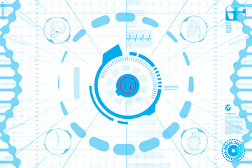 Digital png illustration of blue scope and data processing on transparent background