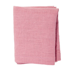 Pink color folded cotton napkin isolated. Kitchen towel top view. Element for design
