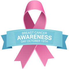 Digital png illustration of breast cancer awareness text and ribbon on transparent background