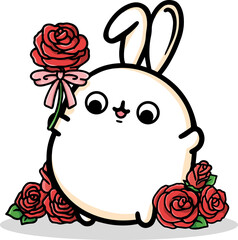 Digital png illustration of bunny with roses on transparent background
