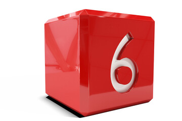 Digital png illustration of red cube with white number six on transparent background