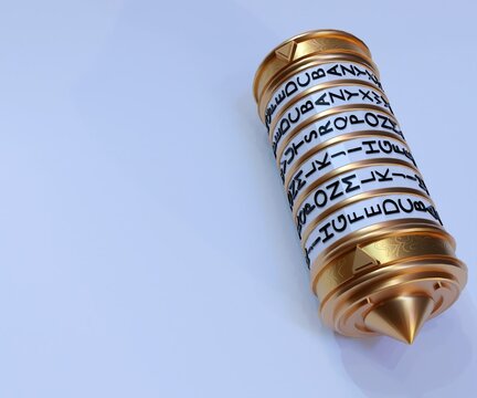 The Cryptex is a cylindrical device use to protect, hide or store items, requiring the input of a correct password to open the device 3d rendering