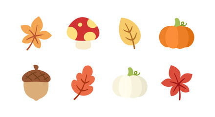 Collection of autumn icons, fall thanksgiving season elements. Vector illustration.