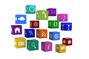 Digital png illustration of network of digital icons on transparent background
