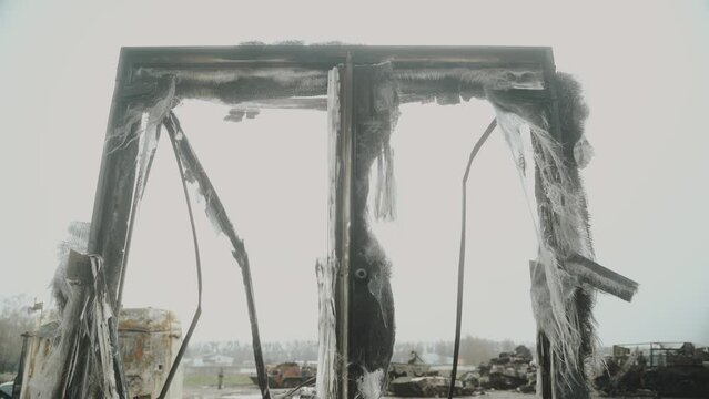 Holes from shrapnel in the body of a civilian car. Ukraine. Bucha 2022