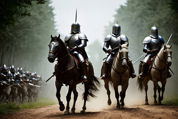 Naklejka premium Epic Battle: The Knight's Valor Against Goblins in Ultra-Detailed Splendor