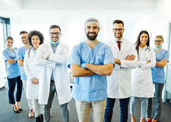 Portrait of team group of doctors in hospital
