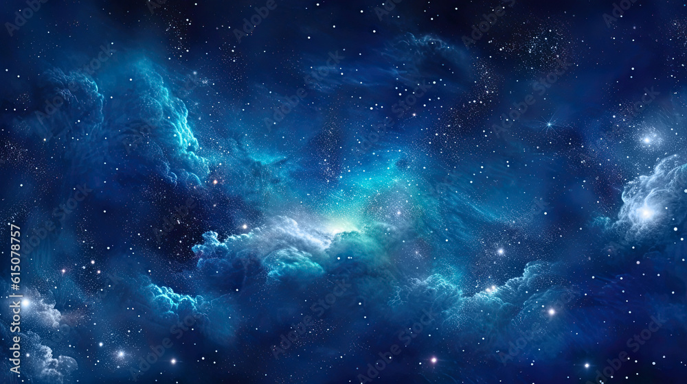 Wall mural night dark blue sky universe filled with stars galaxy nebula banner, generative ai